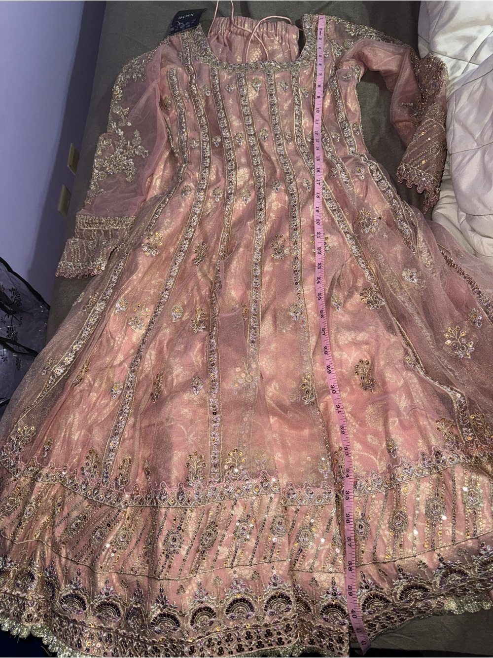 Lashkaraa Embroidered Peach Anarkali with palazzo pants - Picture 5 of 6